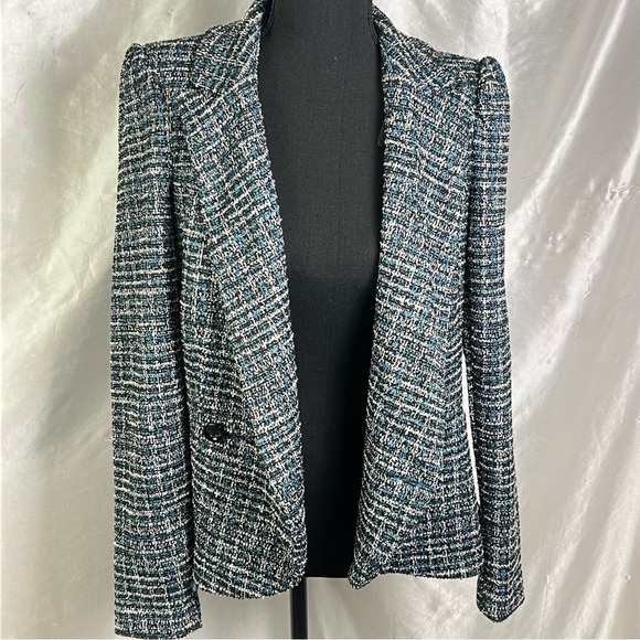 Vintage Shelby Rose Blue Tweed Blazer – Classic Y2K Academia Power Jacket Size 8 - Picture 1 of 7